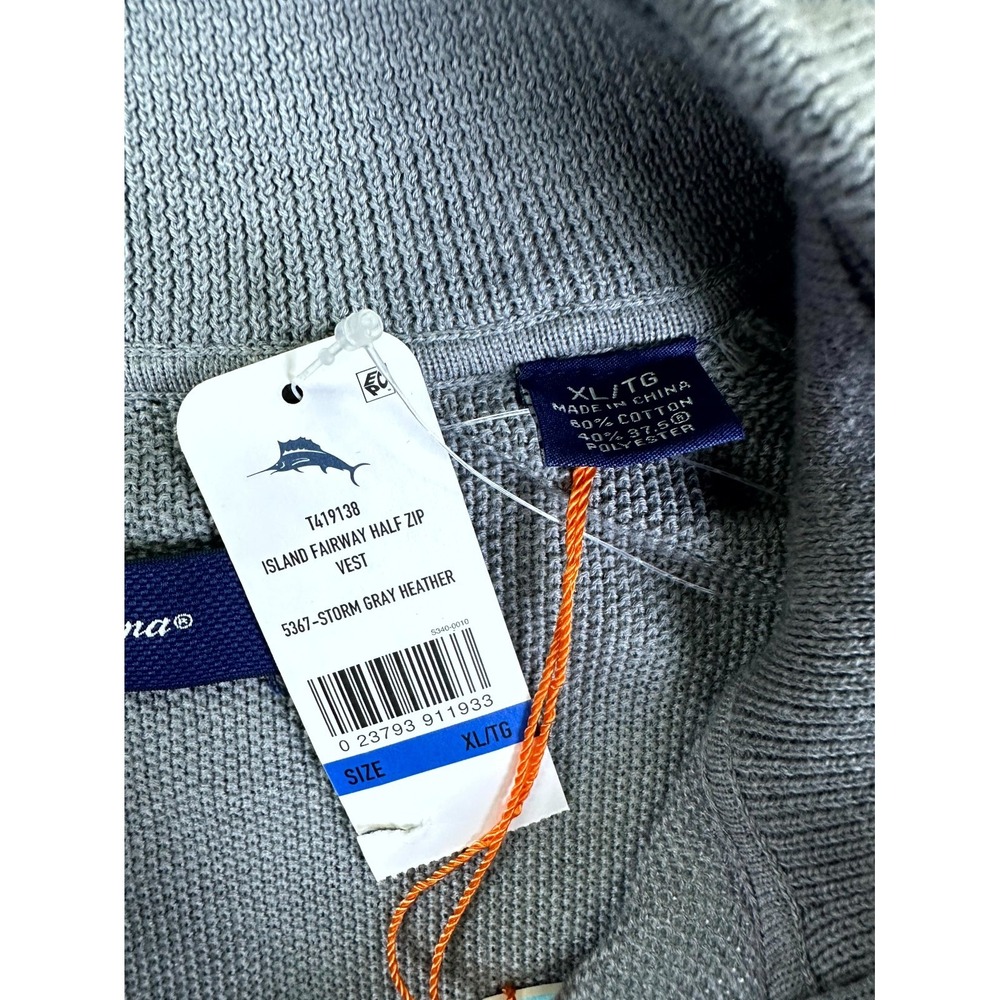 Tommy Bahama Vest Mens XL Grey Island Zone Fairway Knit Zip Prep Resort Sweater - Picture 9 of 12
